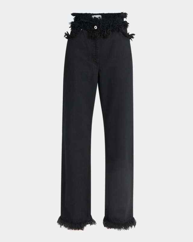 Frayed High-Rise Straight-Leg Pants